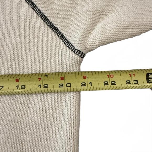 Vintage CHAUS Black Cream Diamond Knit Sweater 90s Ramie Cotton Preppy S - Picture 4 of 5